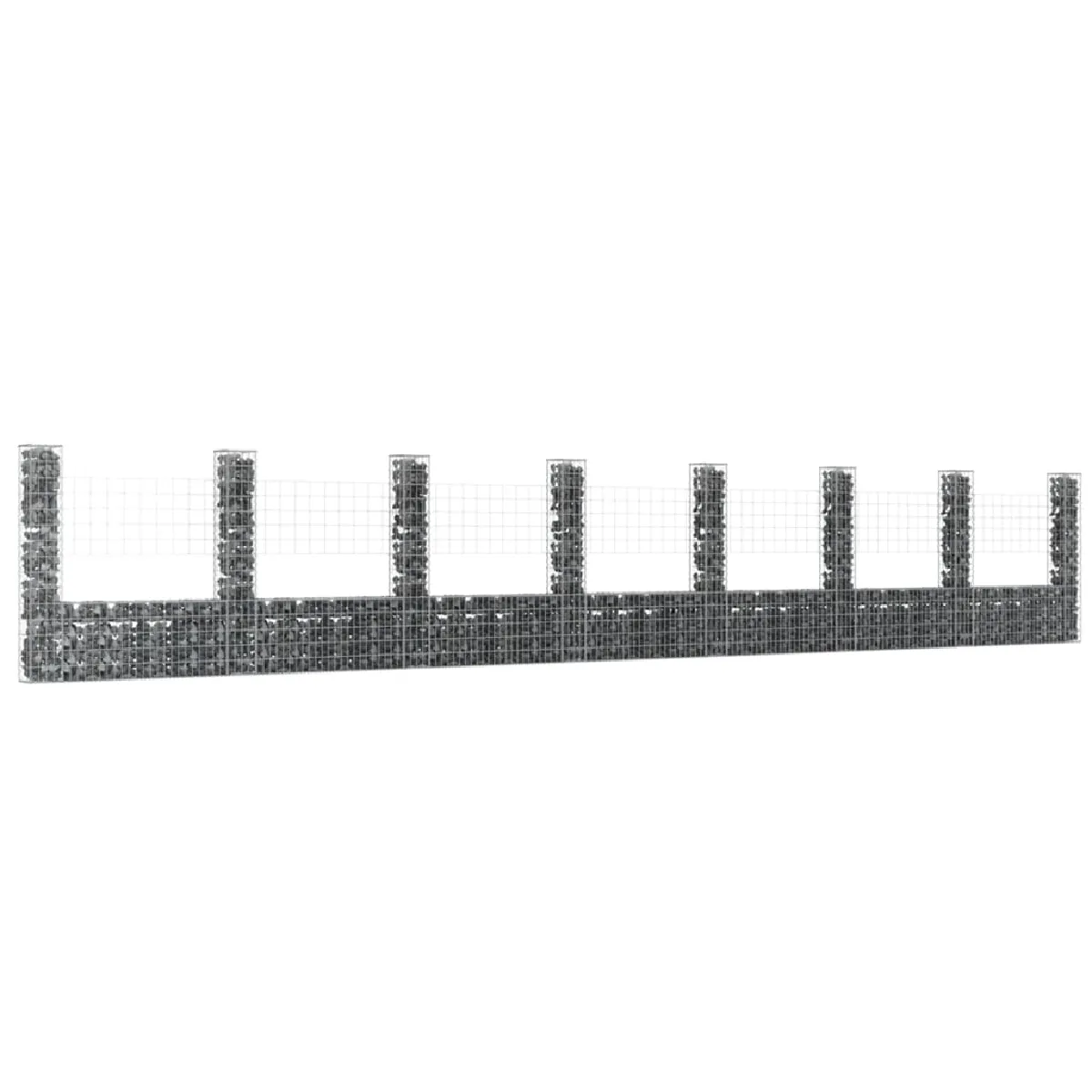 vidaXL Panier de Gabion en Forme de U avec 8 Poteaux Barrière de Jardin Clôture en Mur de Panier Décoration Extérieur Fer 151288 - vue 2