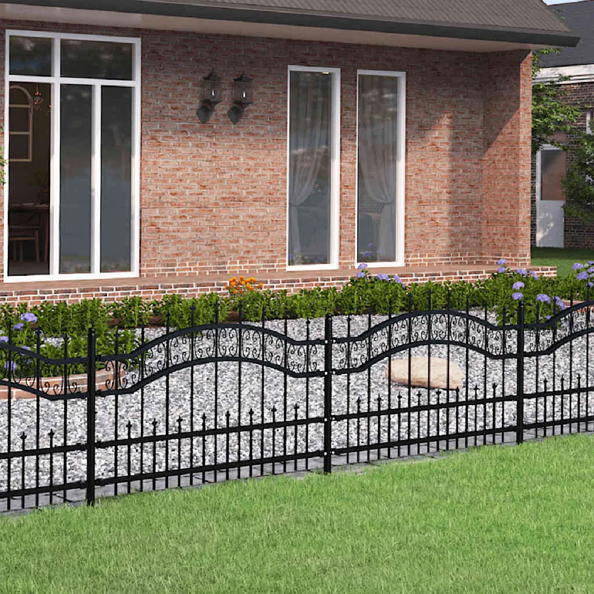 Vidaxl Clôture de jardin KAMPEN avec pointe en forme de lance, noire, 240 x 75 cm, acier