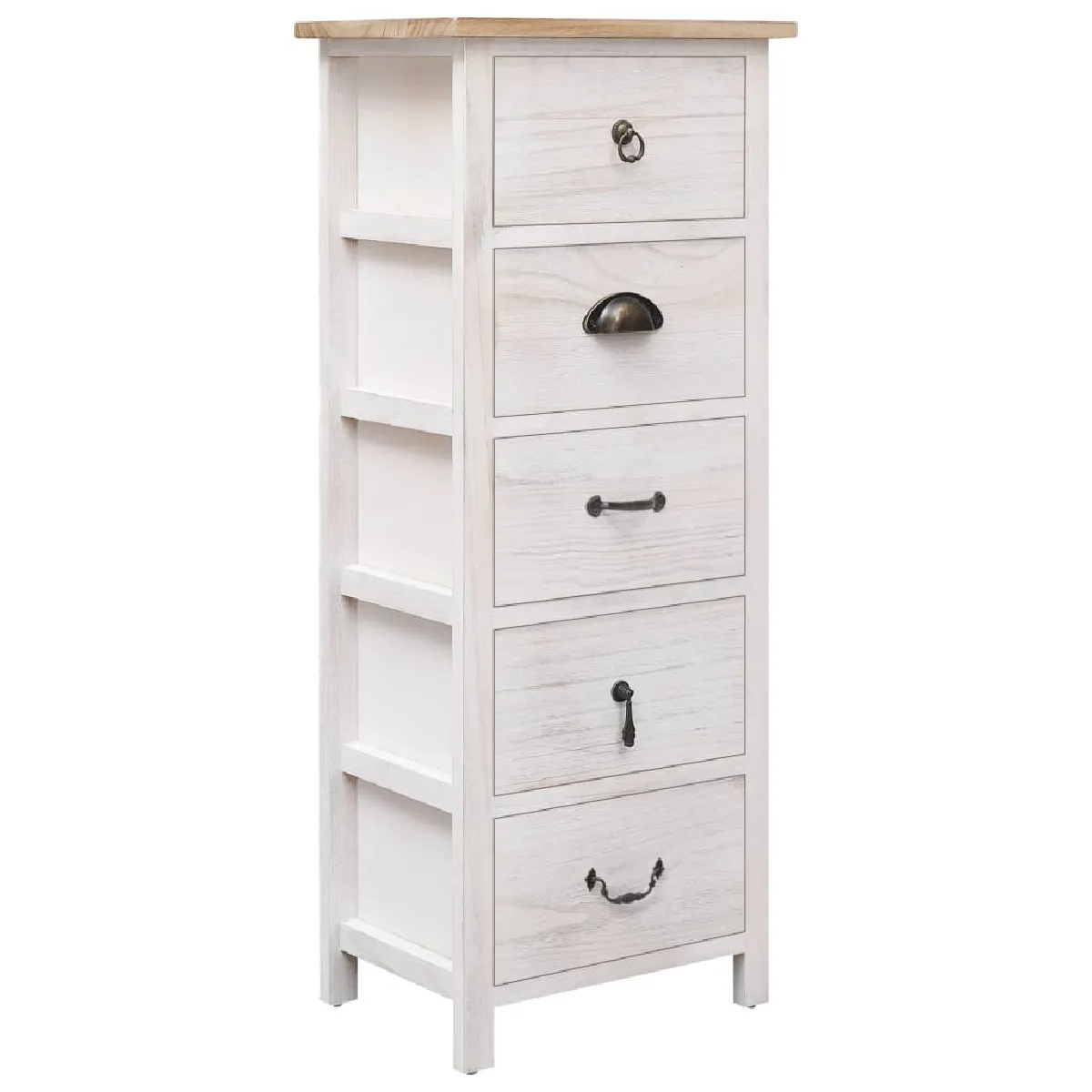 Non Communiqué Blanc Et Couleur Du Bois Armoire Latérale 35X25x87 Cm Bois De Paulownia - Image 3