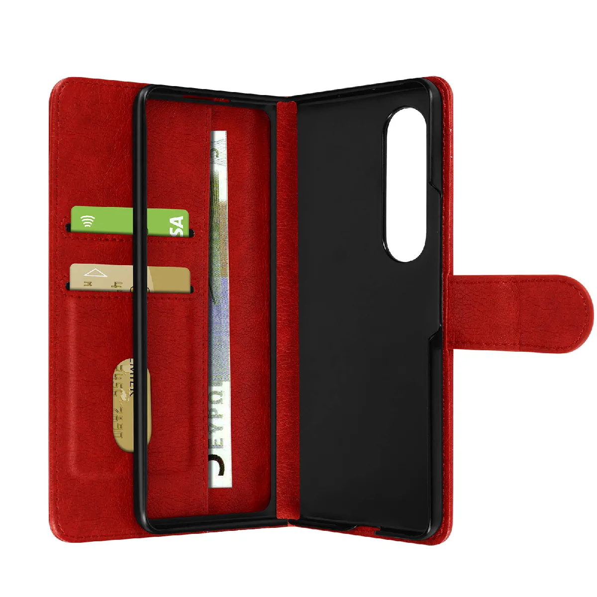 Avizar Rouge Étui Folio Clapet Pour Galaxy Z Fold 3 Chesterfield Grainé - Neuf - Image 3