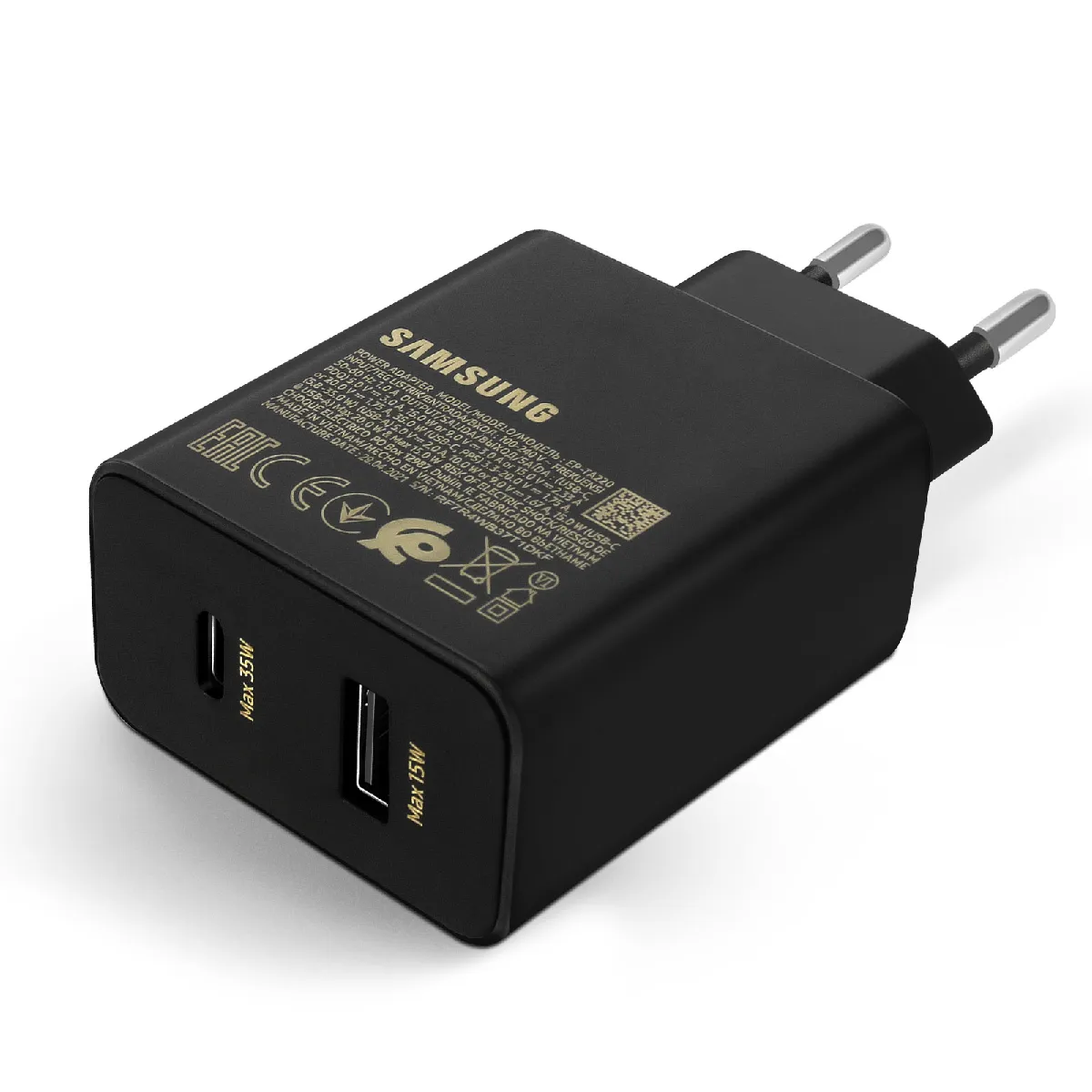 Samsung EP-TA220NBEGEU - Adaptateur Secteur Duo USB Type C & USB A - 35W, Noir (Emballage Original) - vue 3