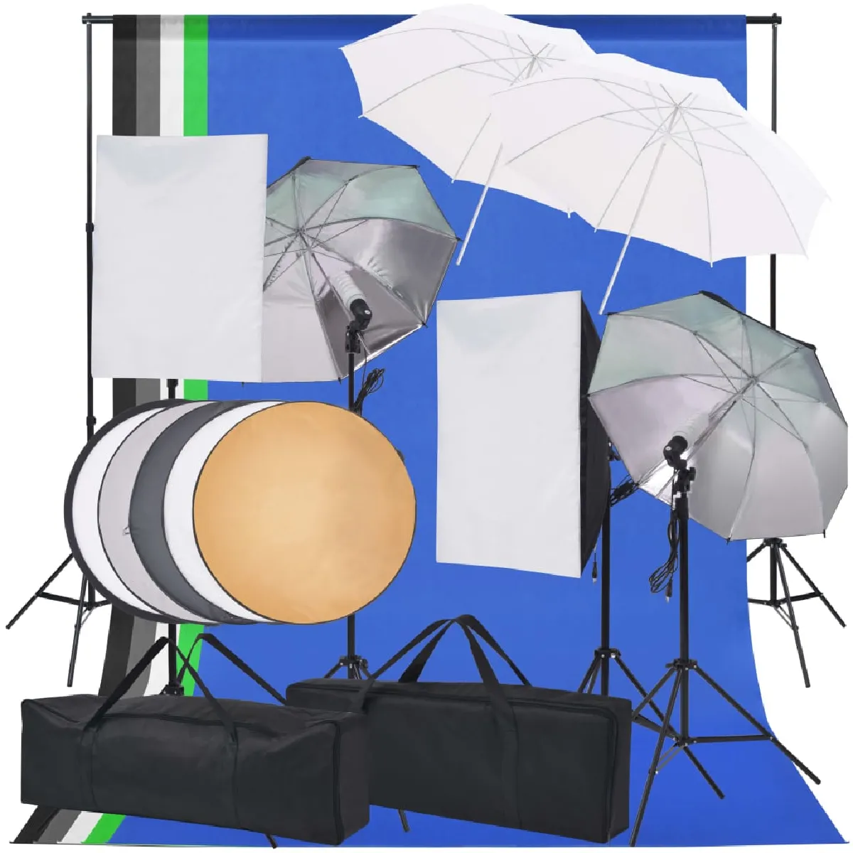 vidaXL Photo Studio Kit 2 Softbox + 5 arrière-plans + 4 parapluies + réflecteur - Image 3