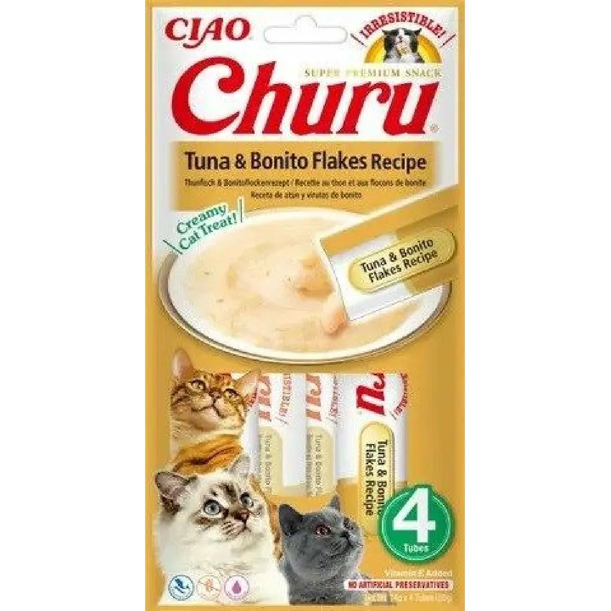 Meilleurs prix pour INABA Churu - Friandises pour Chats en purée au Thon & Flocons de bonite - 4 Tubes x 14g - Délicieux Snacks pour Félins - Texture Lisse et Onctueuse - Nourriture pour Chats