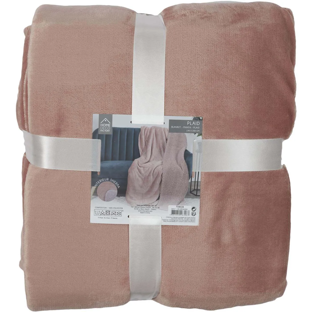 THE HOME DECO FACTORY Plaid flanelle et sherpa coral