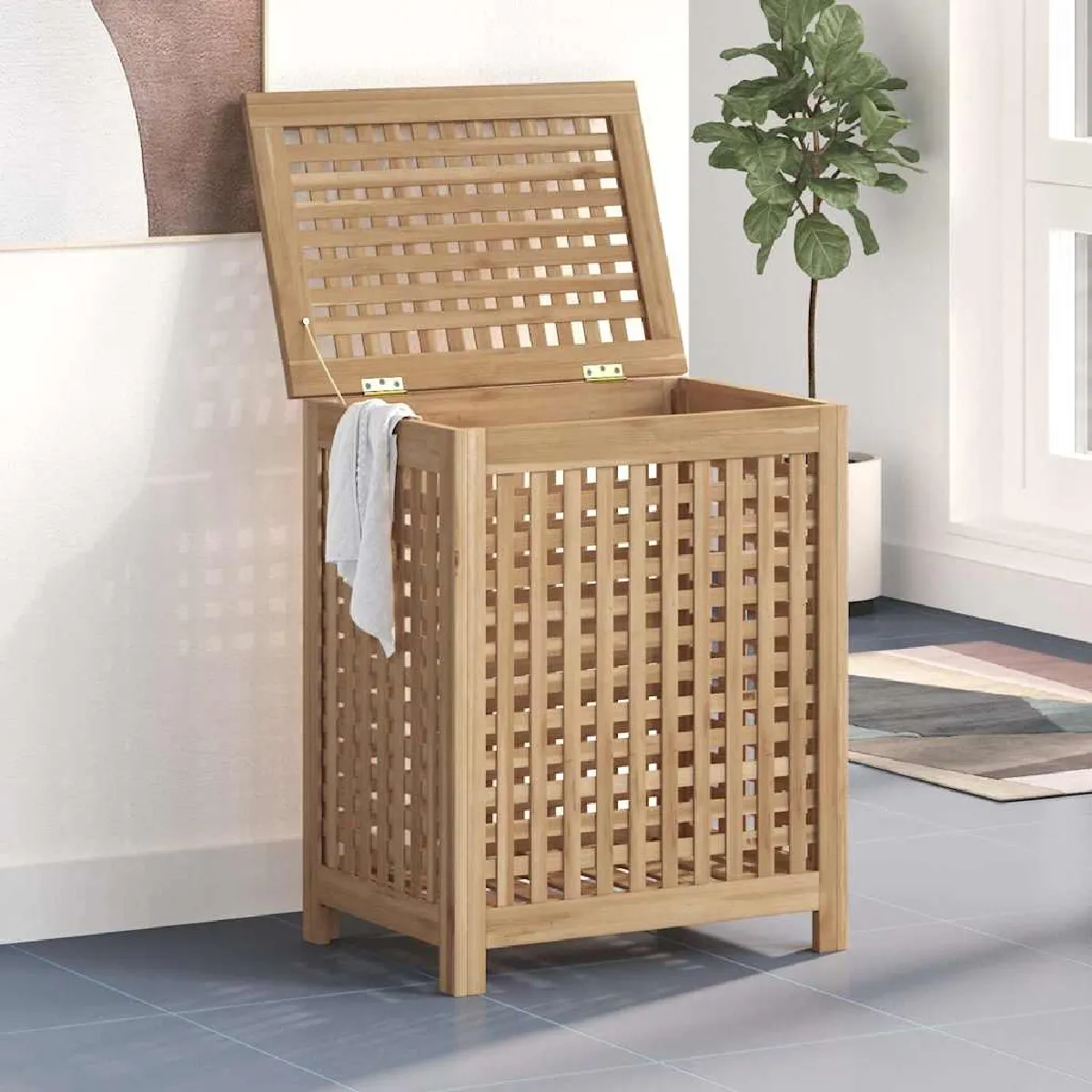 Joom Yiwydaa Panier À Linge 50 X 35 X 60 Cm Bois De Teck Massif - Image 4
