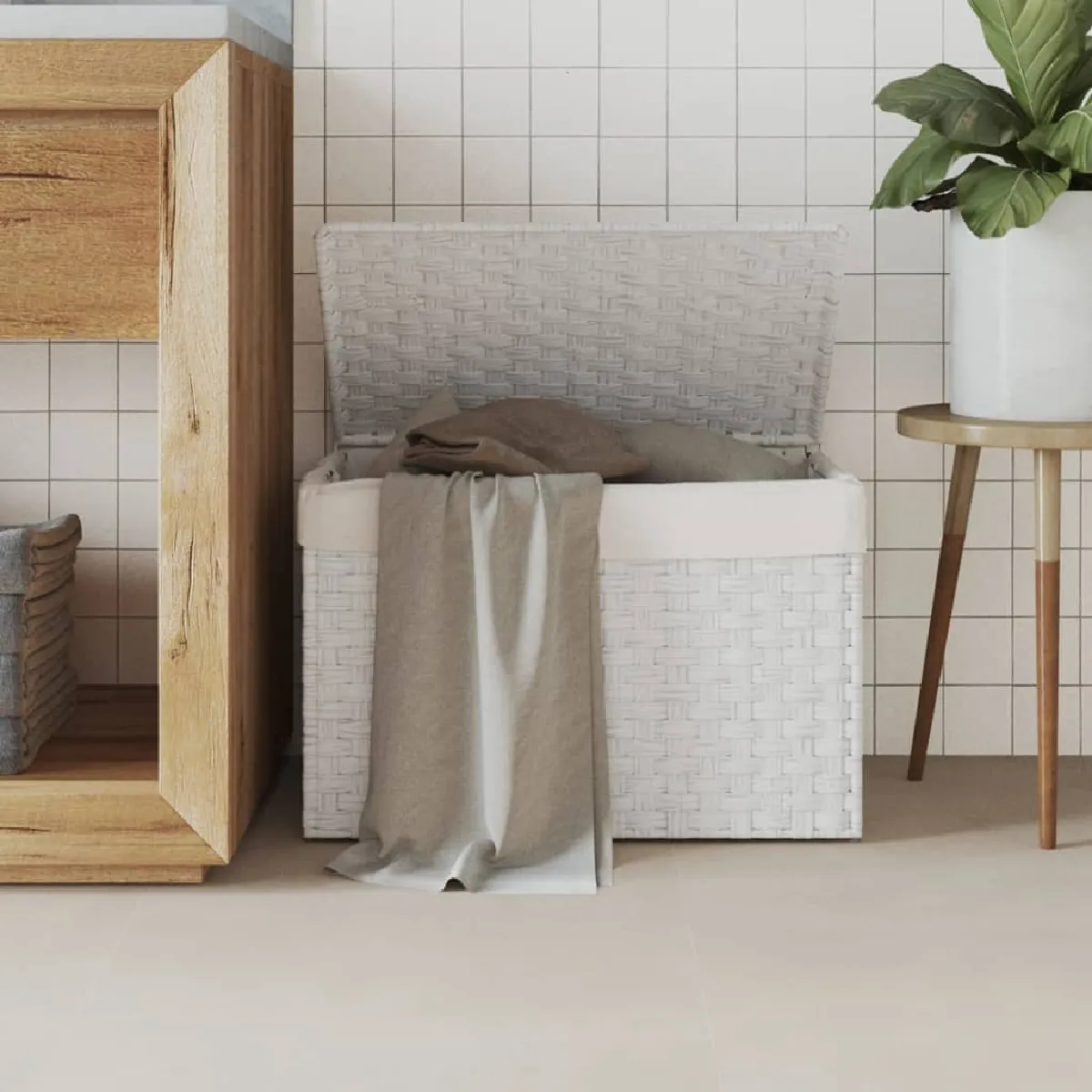 VIDAXL - Panier à linge avec couvercle - 55,5 x 35 x 34 cm - Blanc - Image 2