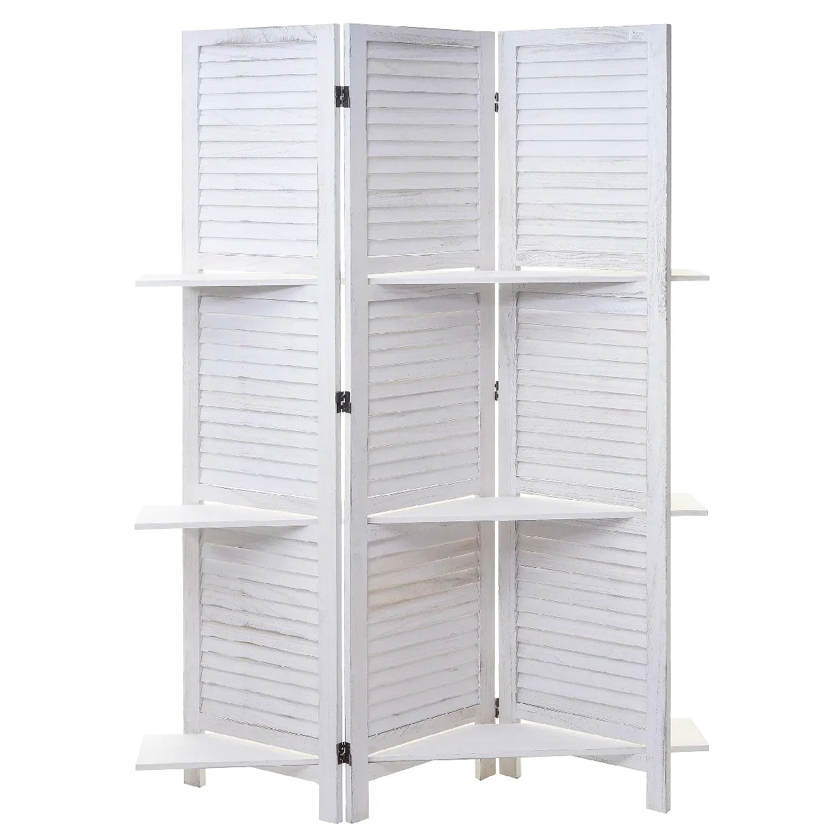Decoshop26 Paravent 3 panneaux avec étagères - Blanc