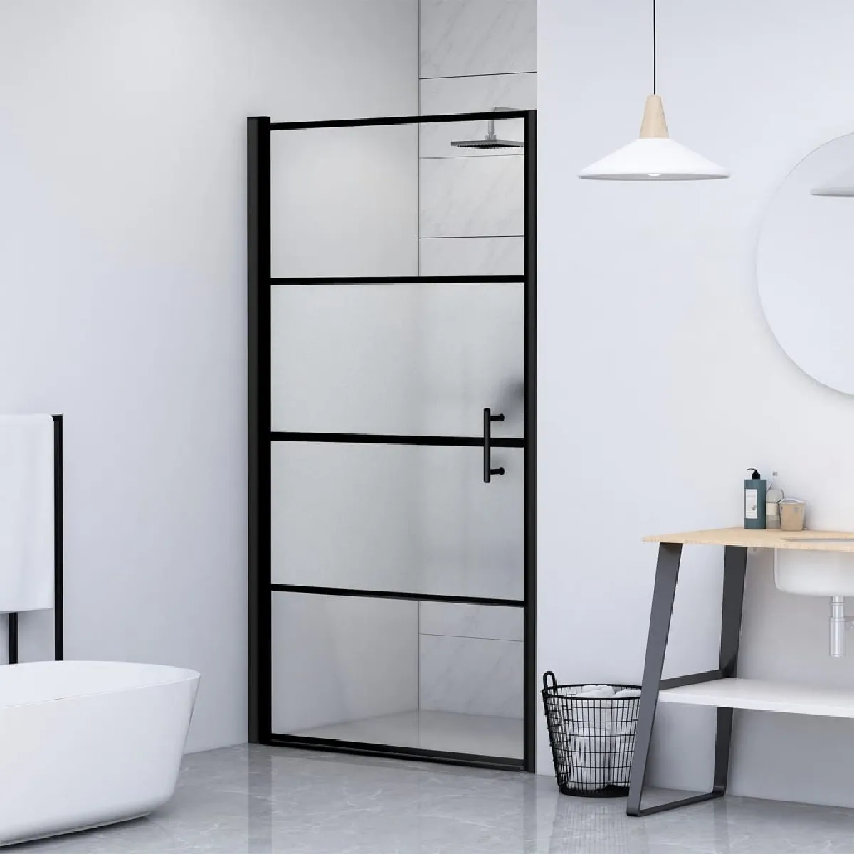 vidaXL Porte de Douche Cabine de Douche Écran de Bain Résistance aux Éclaboussures Intérieur 91x195 cm Verre Trempé 151866 - vue 2