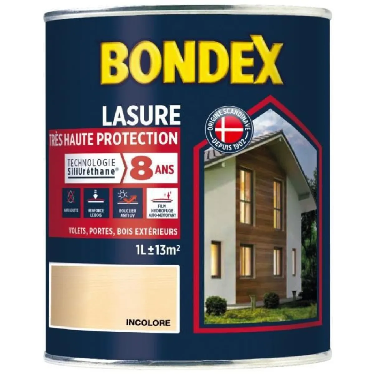 BONDEX  Lasure Haute protection 8 ans - Incolore Satin, 1L
