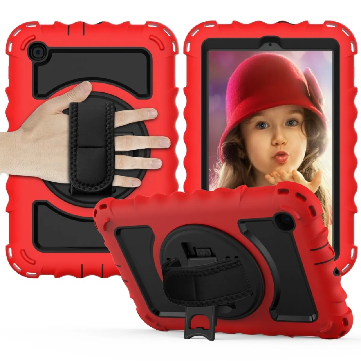 Générique Rouge Coque À Sangle Et Béquille Pivotante Pour Samsung Galaxy Tab A 8.4 (2020)
