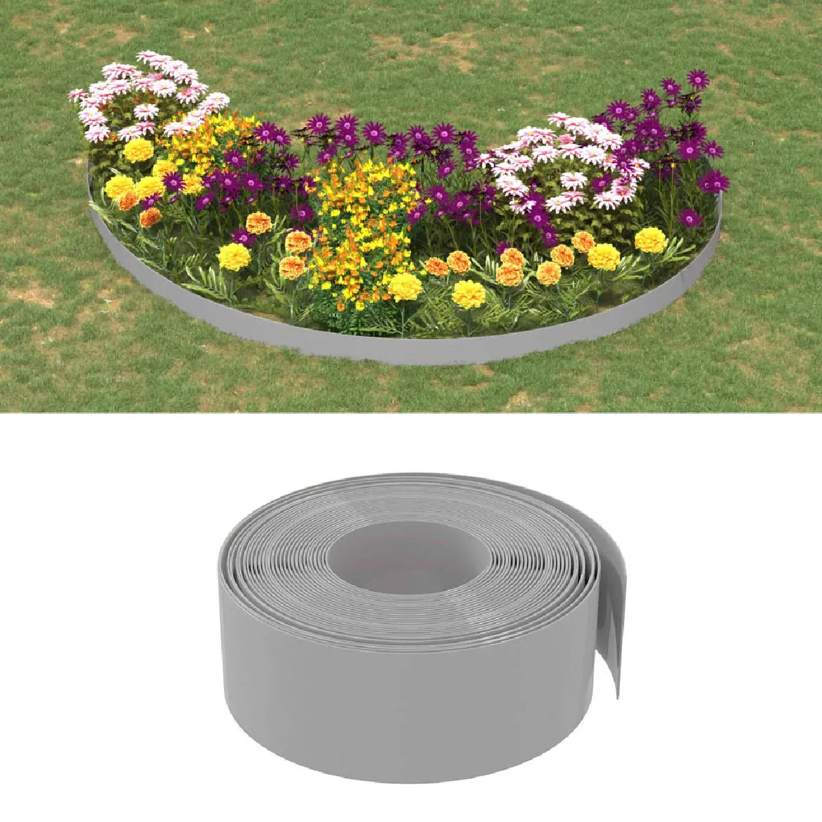vidaXL Bordure de jardin 10 m 20 cm - Gris