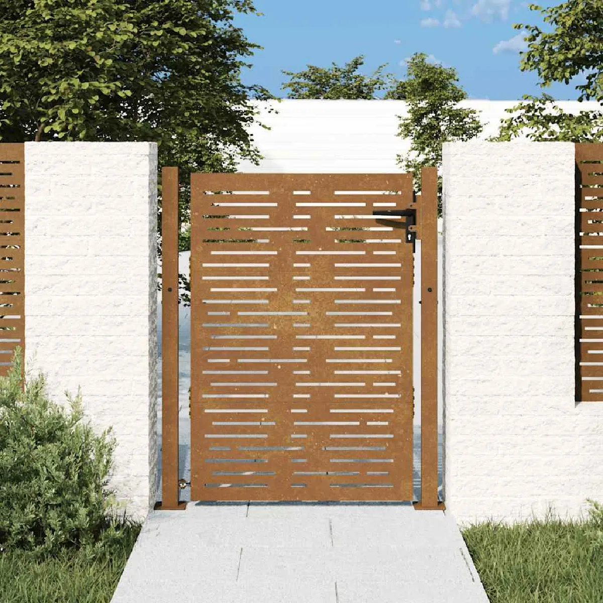 vidaXL Portail de Jardin Portillon de Patio Barrière de Sécurité Porte d'Extérieure Terrasse 105x130 cm Acier Corten 153162 - vue 2
