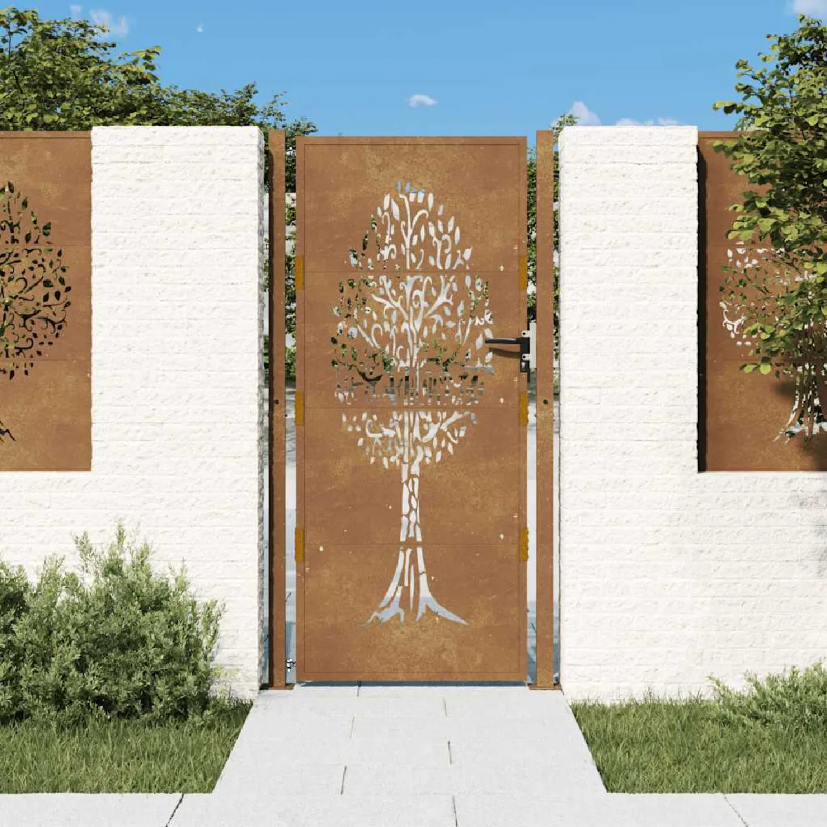 Vidaxl Portail de Jardin Portillon de Patio Barrière de Sécurité Porte dExtérieure Terrasse 105x180 cm Acier Corten 153164