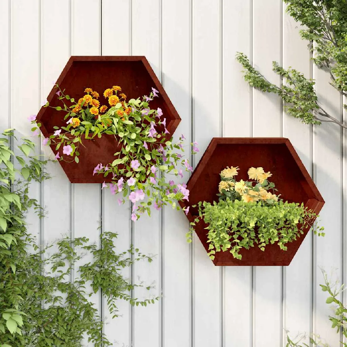 vidaXL Jardinières murales 2 pcs Rouillé Acier corten 46x10x40 cm 823685 - vue 2