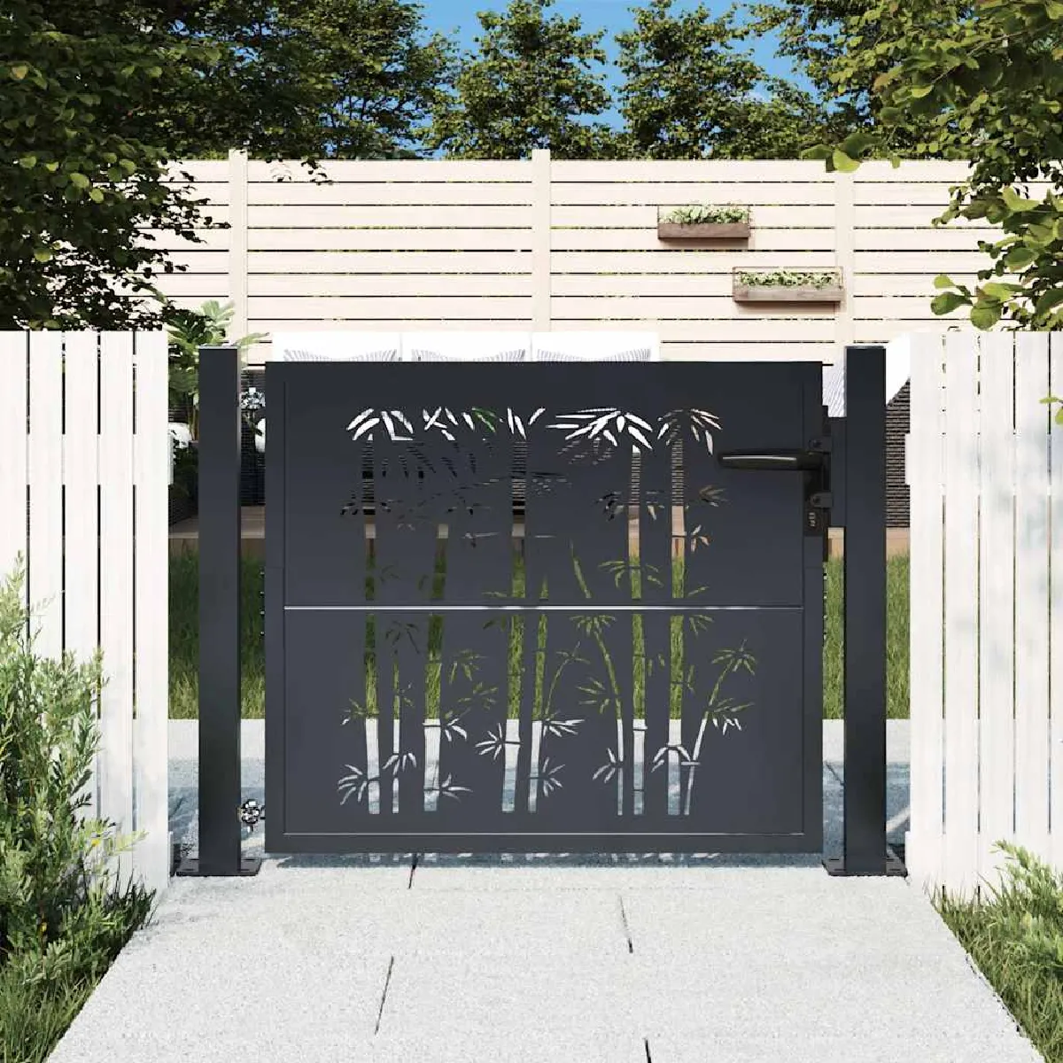 vidaXL Portail de Jardin Portillon de Patio Barrière de Sécurité Porte d'Extérieure Terrasse 105x105 cm Acier 153179 - vue 2