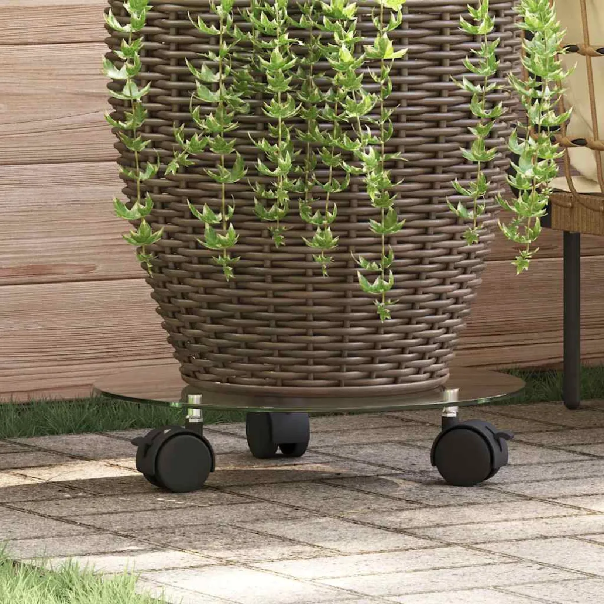 vidaXL Porte plantes roulant Ø 28 cm Verre Trempé - vue 2