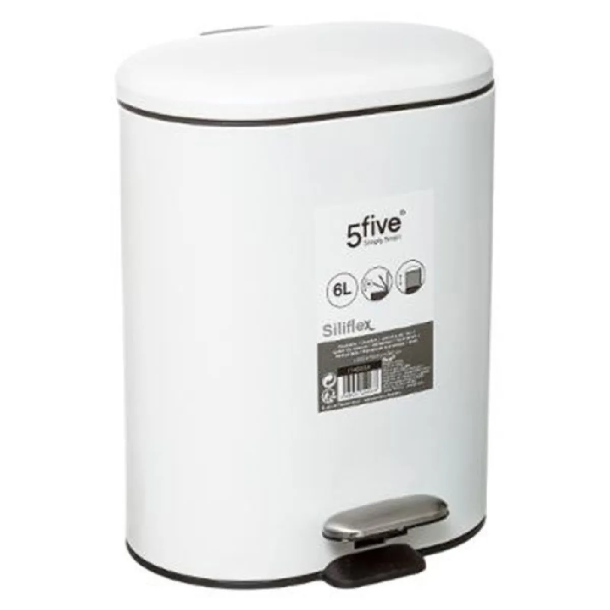 Poubelle De Salle De Bain FIVE Simply Smart 5L - Rectangle, Métal Noir, Seau Amovible, Design Sobre