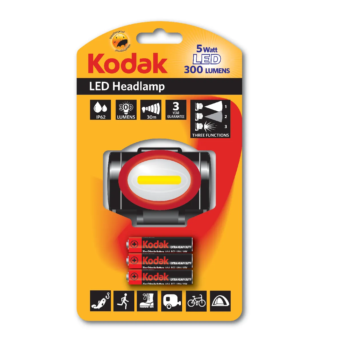 Kodak Lampe Frontale 300 LED - Noir Kodak Lampe Frontale 300 LED - Noir