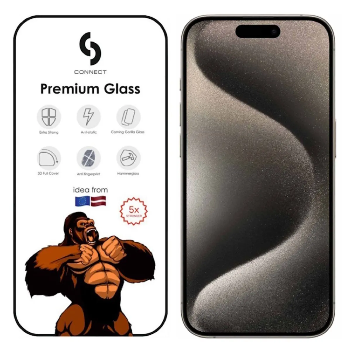 Connect Noir Protection D'écran En Verre Trempé Pour Apple Iphone 15 Pro Max