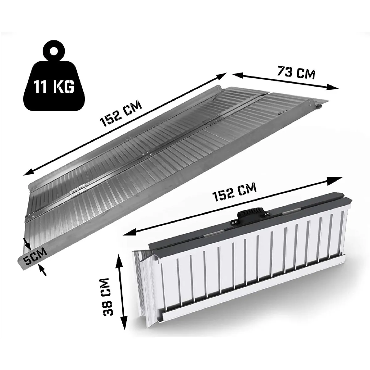 Meilleurs prix pour Rampe de fauteuil roulant pliable portable capacité 270 kg aluminium surface antidérapante rampe d'accès valise de chargement pour handicapés scooters 150 cm 01_0001119