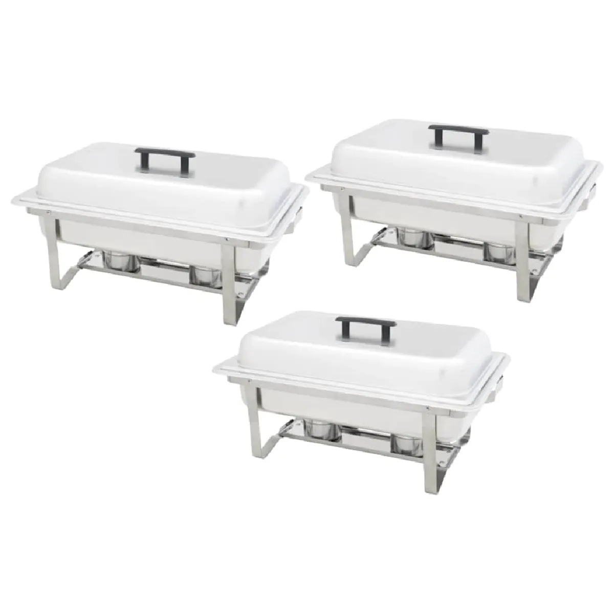 Vidaxl Argent Ensemble De Chauffe Plats 3 Pcs Acier Inoxydable - Image 3