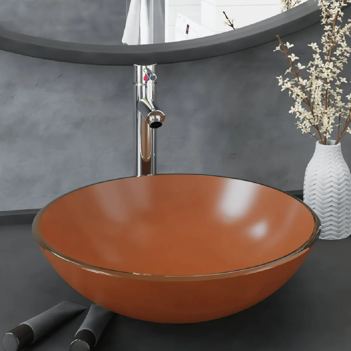 vidaXL Lavabo doré Verre trempé - vue 7