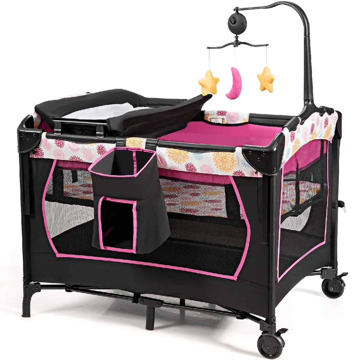 Decoshop26 Lit parapluie bébé 3 en 1 - Rose