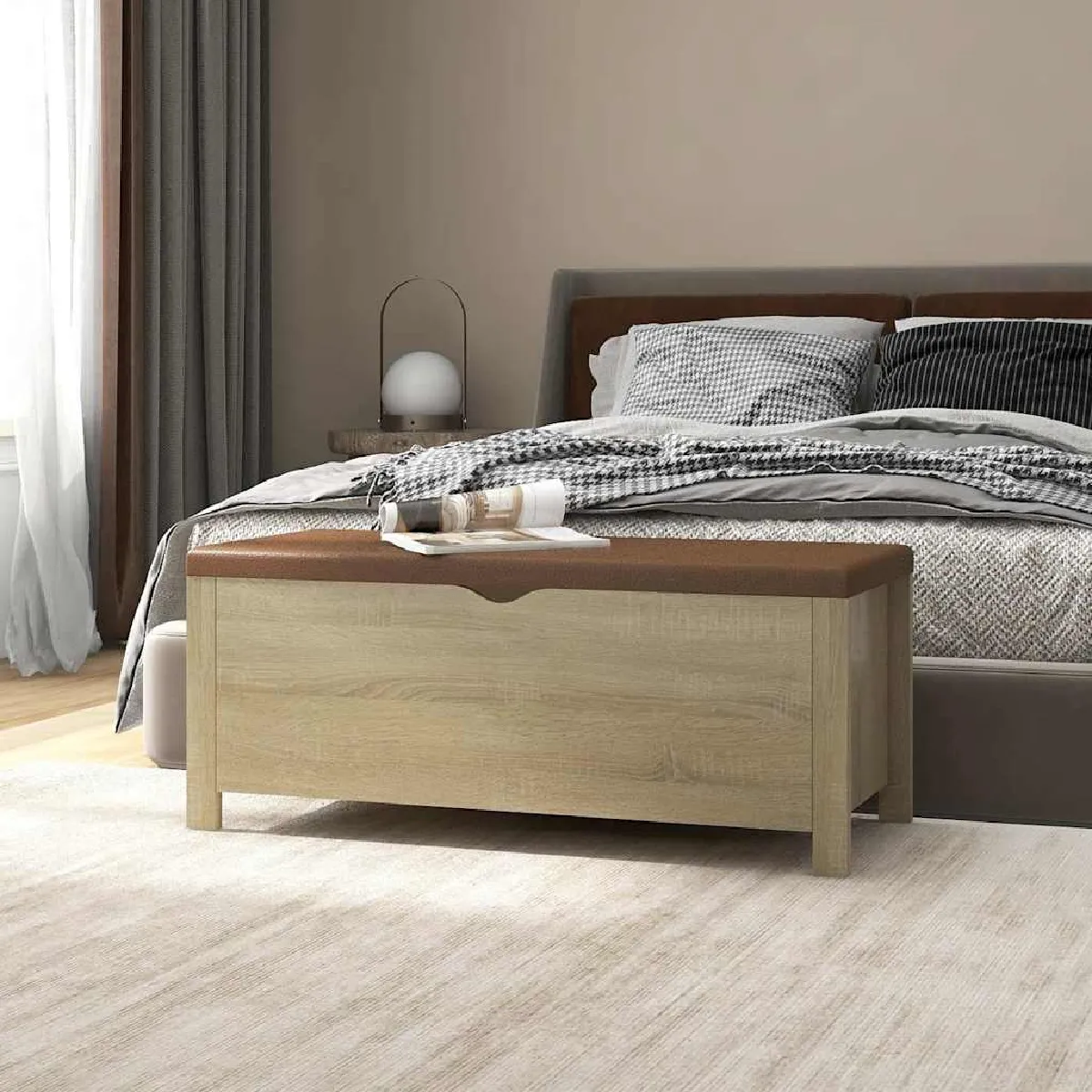 VIDAXL - Banc de rangement avec coussin - Chêne Sonoma - 105x40x45 cm - Image 3