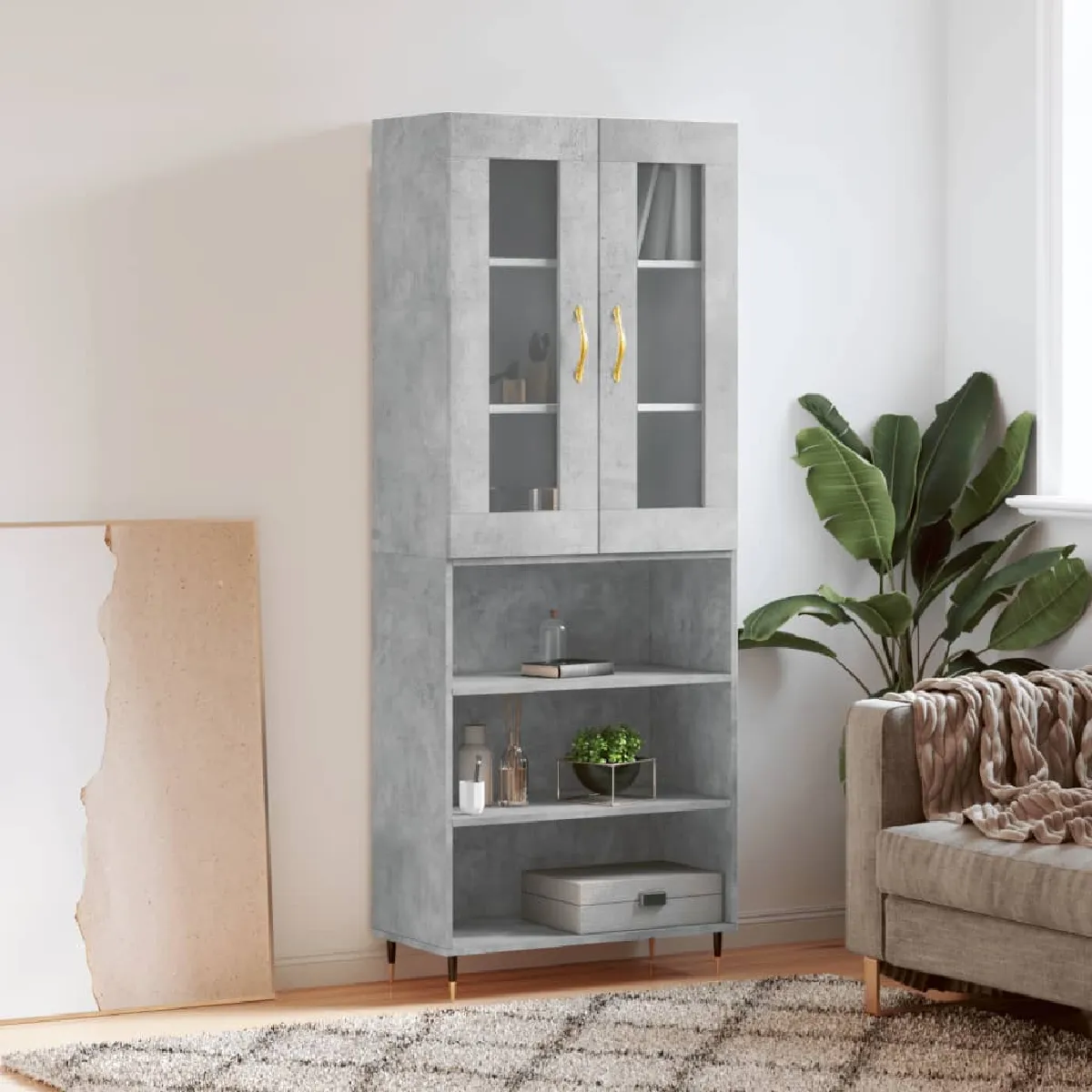 Vidaxl Buffet haut Gris béton 69,5x34x180 - vue 4