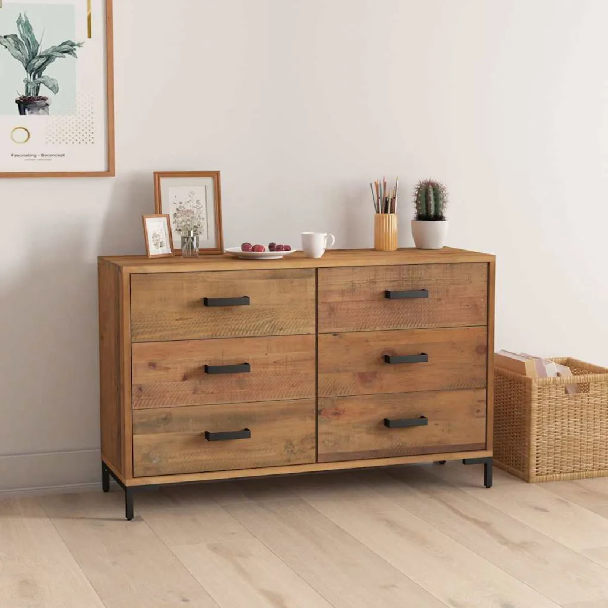 Non Communiqué Marron Buffet 110X35x70 Cm Bois De Pin Massif - Image 3