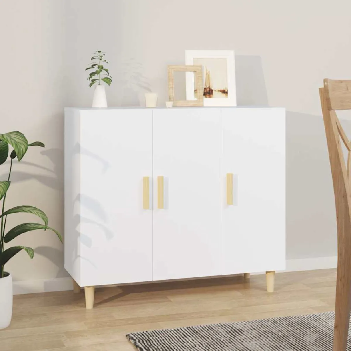 Non Communiqué Blanc Buffet 90X34x80 Cm Bois D Ingénierie - Image 3
