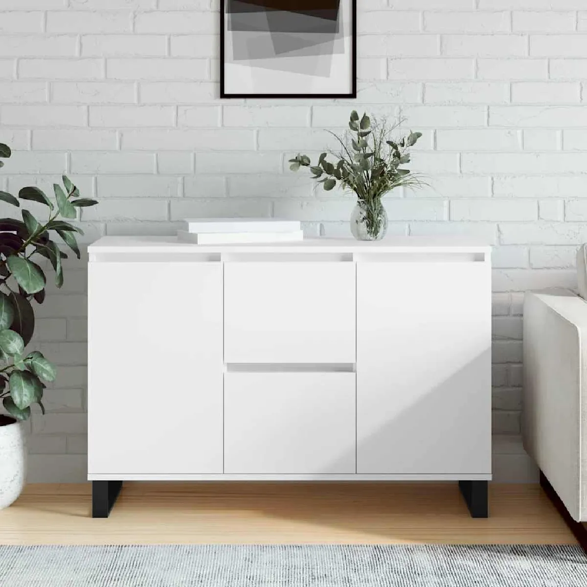 Vidaxl Buffet blanc 101,5x35x70 cm bois d'ingénierie - vue 2