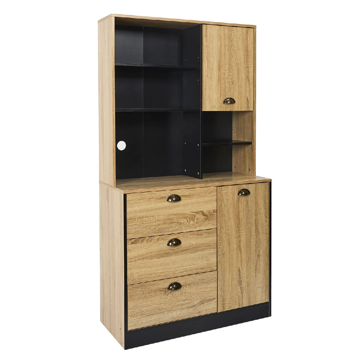 Buffet de cuisine - H.169cm - Effet Bois et Noir