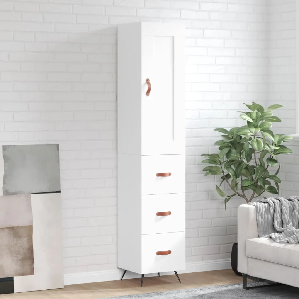 Non Communiqué Blanc Vidaxl Buffet Haut 34,5X34x180 Cm Bois D'ingénierie 3200169 - Image 3