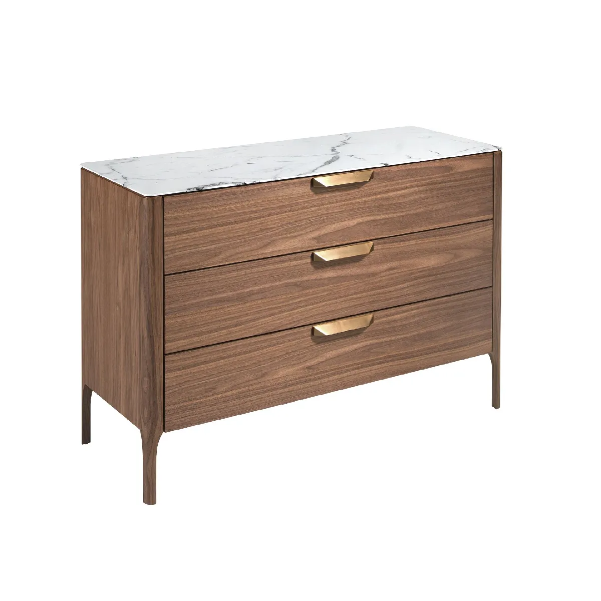 Commode en noyer avec plateau en verre effet marbre