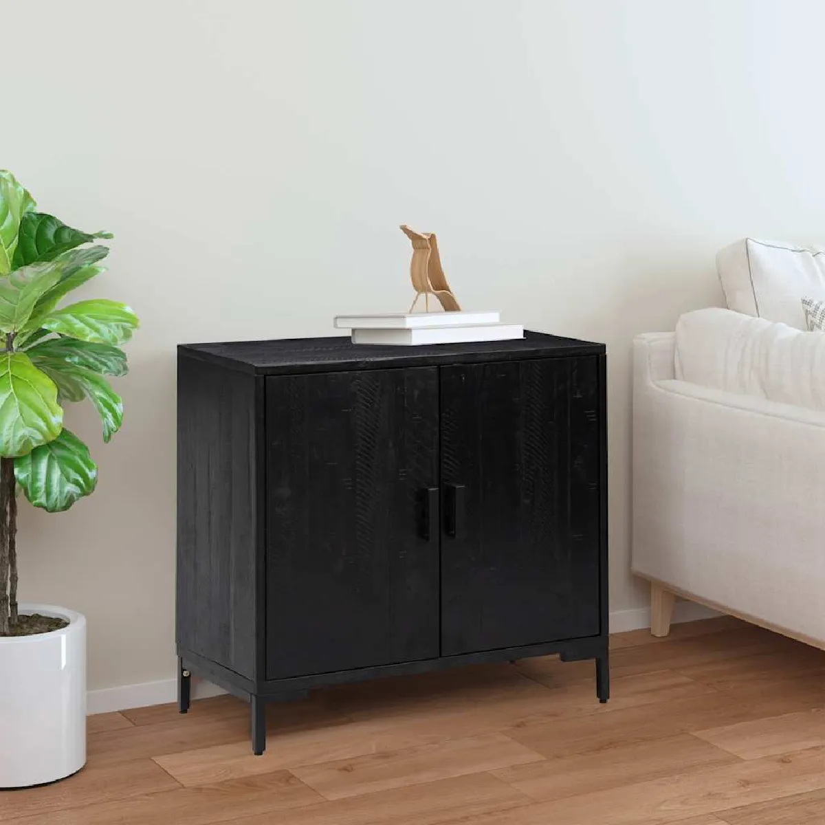 Non Communiqué Noir Buffet 75X35x70 Cm Bois De Pin Massif - Image 3