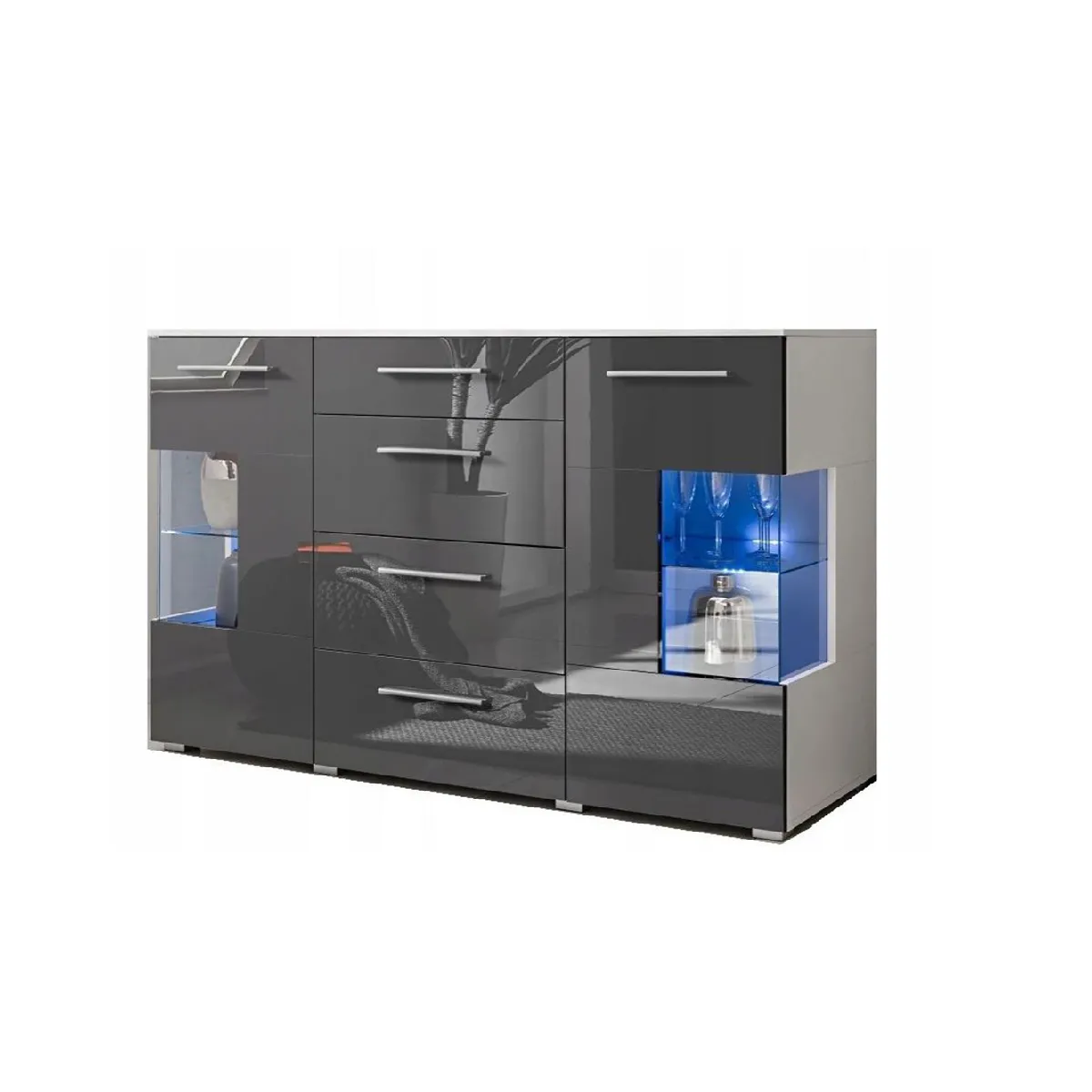DUSINE Bahut Buffet - Crystal Gris LED