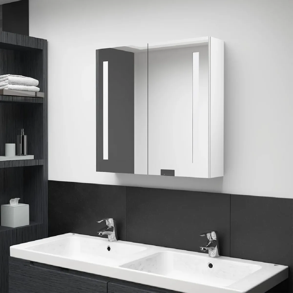 vidaXL Armoire miroir LED 62x14x60 cm - Blanc brillant