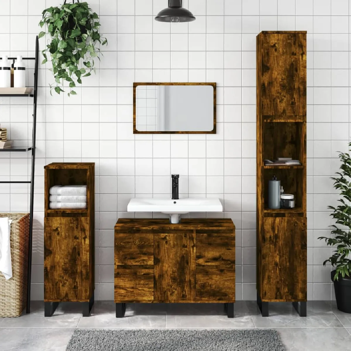 vidaXL Armoire de bain Chêne fumé