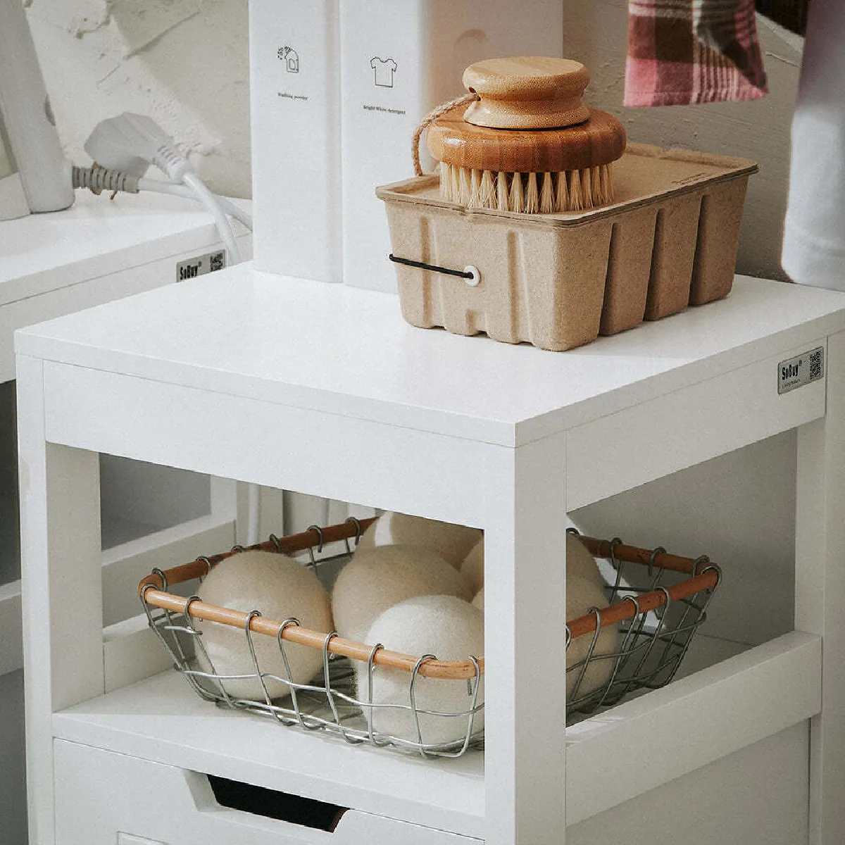 SoBuy Colonne Salle de Bain avec 4 Étagères + 2 Tiroirs, MDF Laqué Brillant, Blanc 30