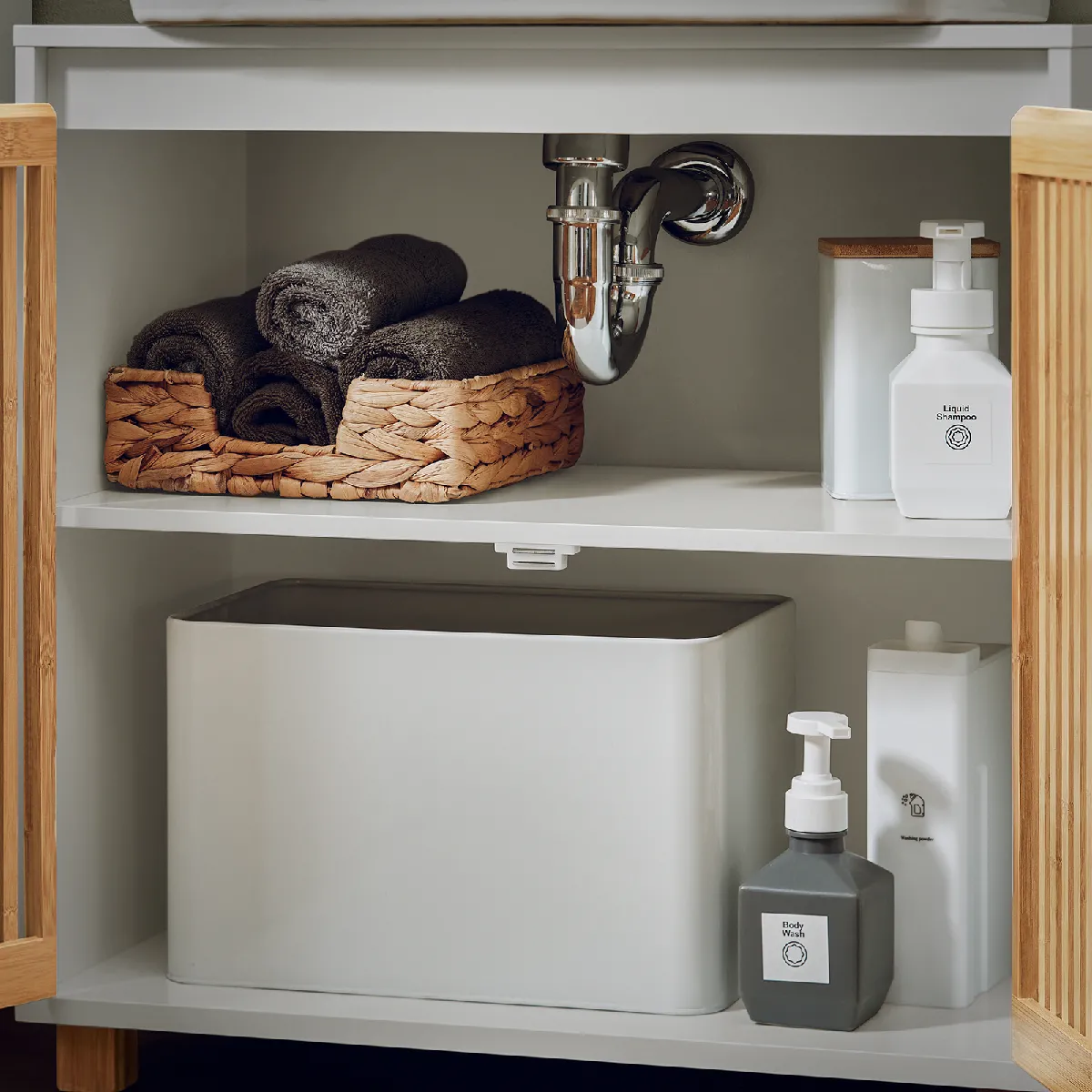 SogesPower Meuble Lavabo Bambou Avec Portes & Étagères - Rangement Salle De Bain Naturel SogesPower Meuble Lavabo Bambou Avec Portes & Étagères - Rangement Salle De Bain Naturel
