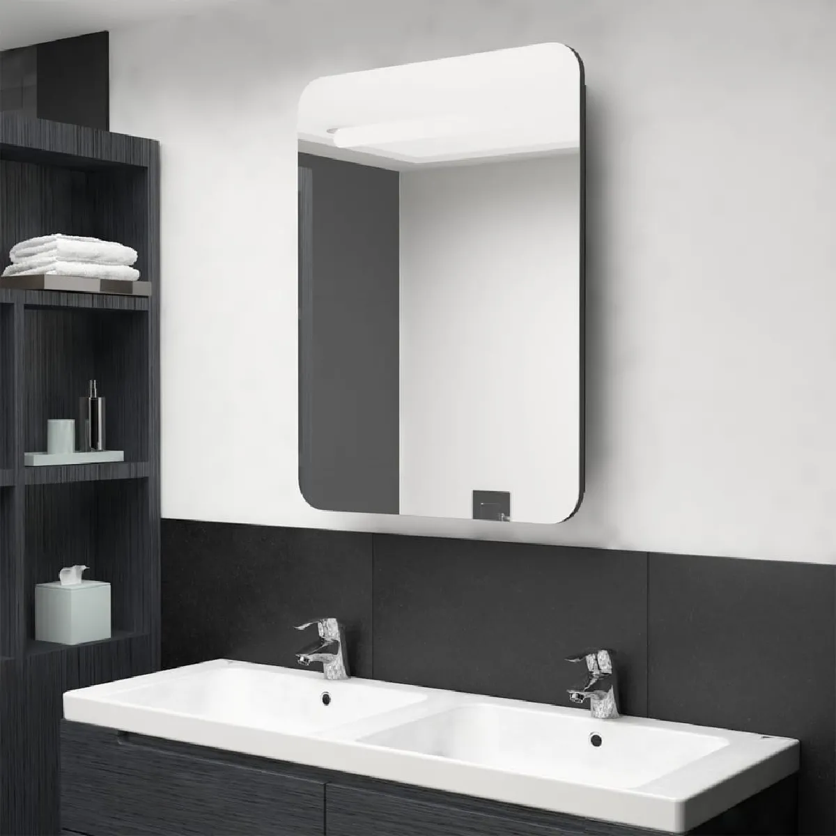 vidaXL Armoire miroir LED 80 cm - Noir brillant