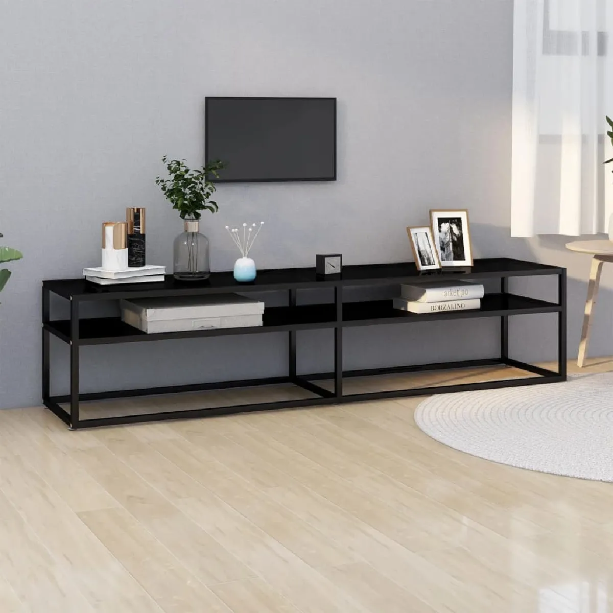 vidaXL Meuble TV Verre Noir 180 cm