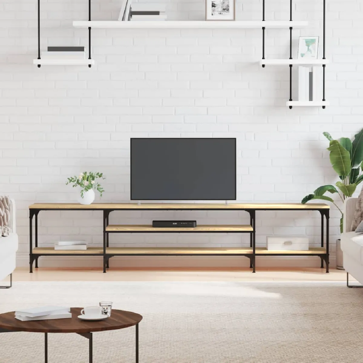 Vidaxl Meuble TV chêne sonoma 201x35x45 cm bois d'ingénierie et fer 831814