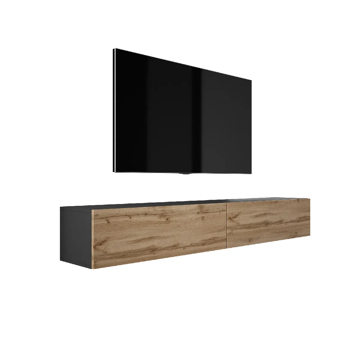 3xeliving Meuble TV suspendu - Noir mat chêne Wotan 3xeliving Meuble TV suspendu - Noir mat chêne Wotan