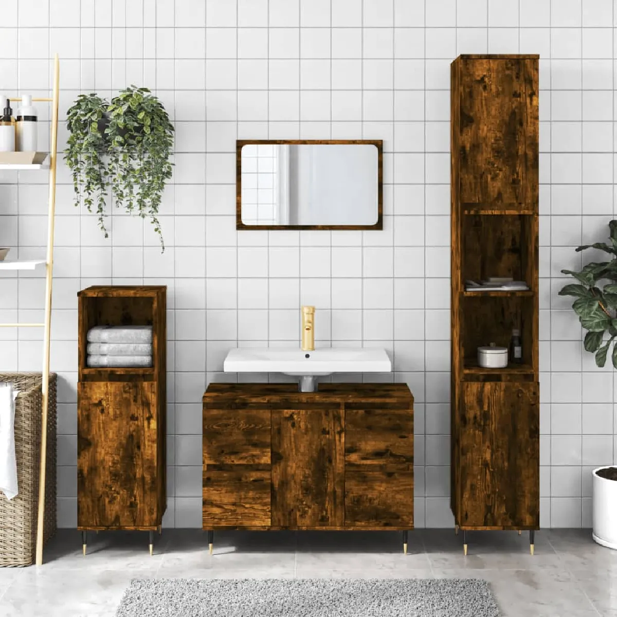 vidaXL Armoire salle de bain chêne fumé