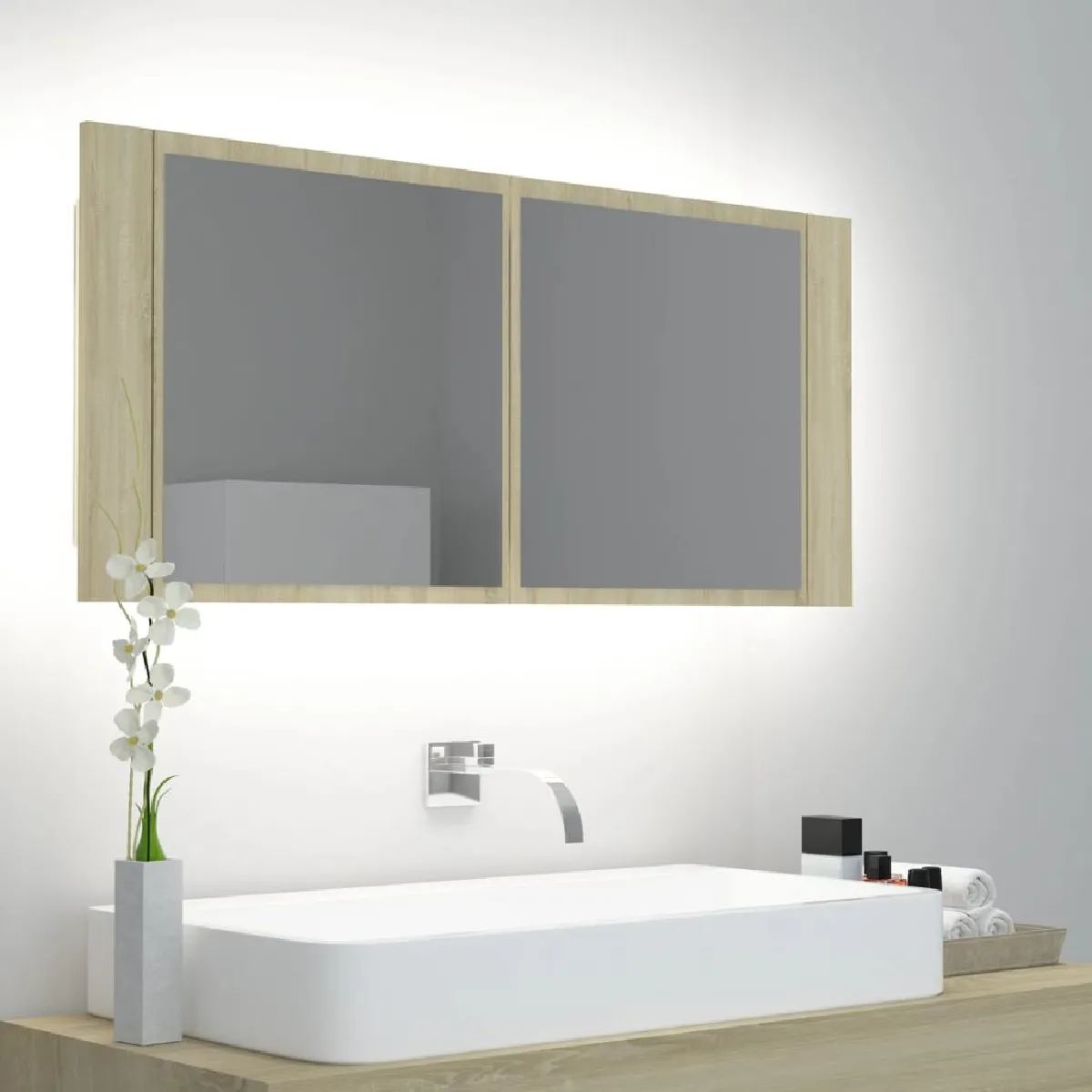 VidaXL Armoire à miroir LED Chêne sonoma