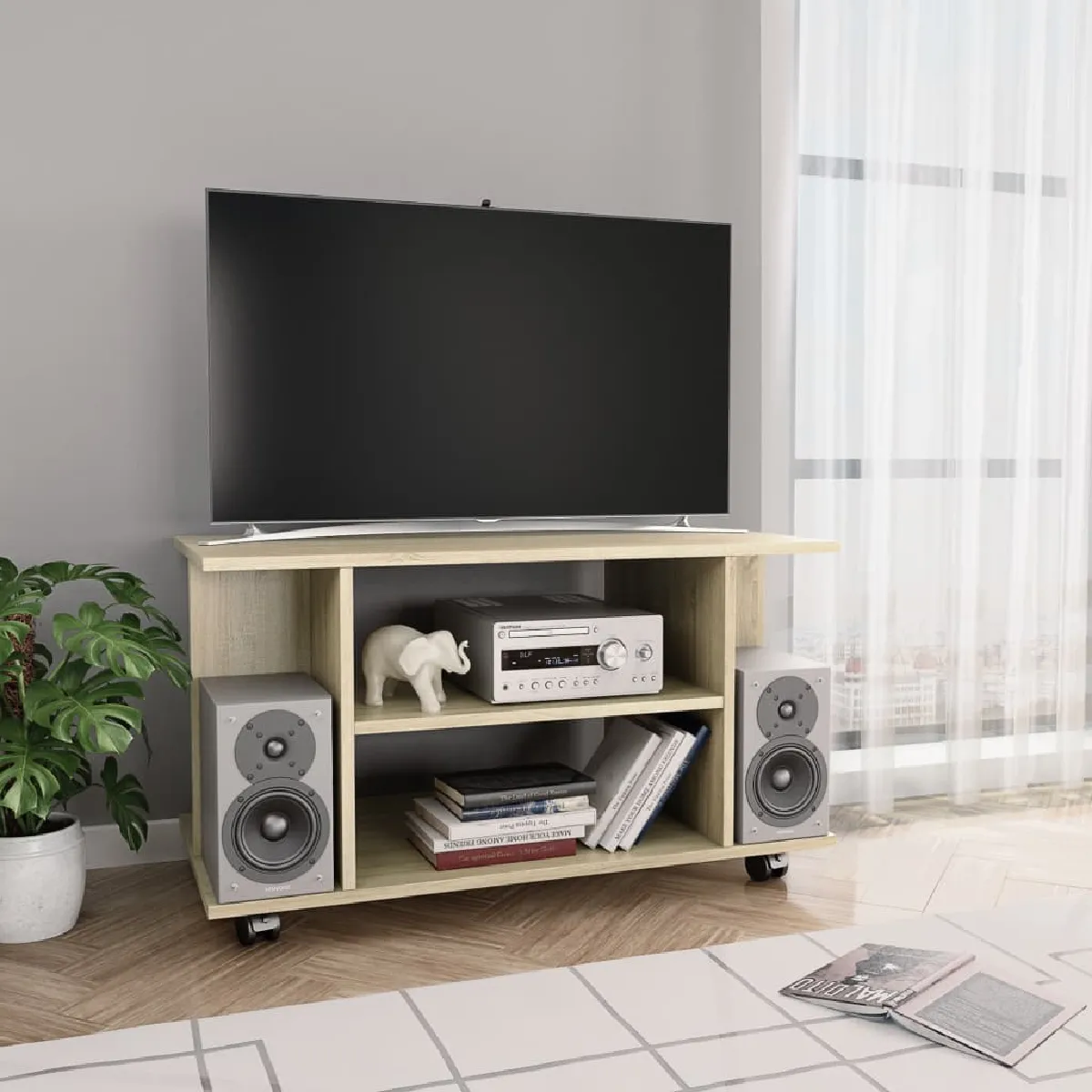 Vidaxl Meuble TV et roulettes chêne sonoma 80x40x45 cm bois ingénierie