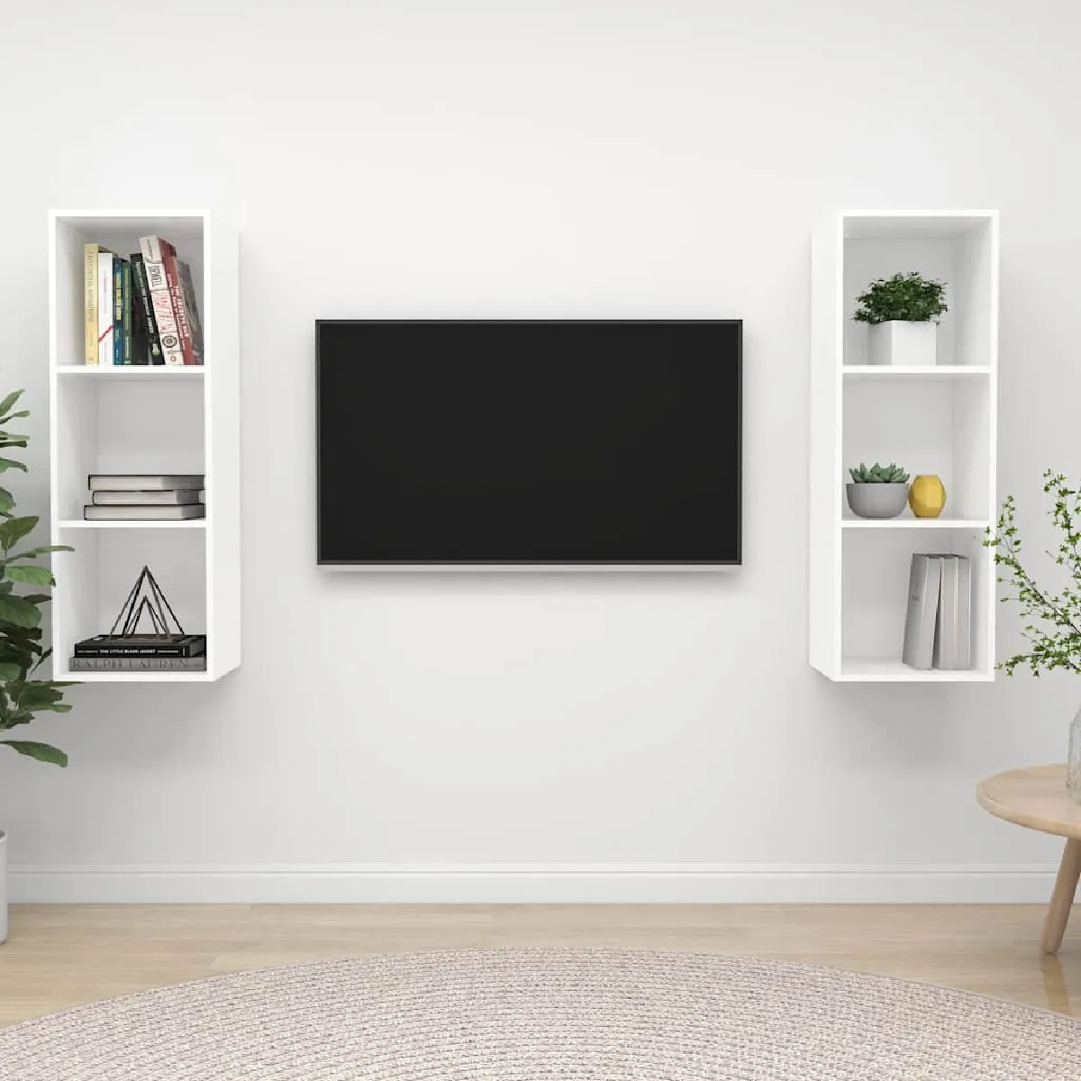 Non Communiqué Blanc Vidaxl Meubles Tv Muraux 2 Pcs Aggloméré - Image 3