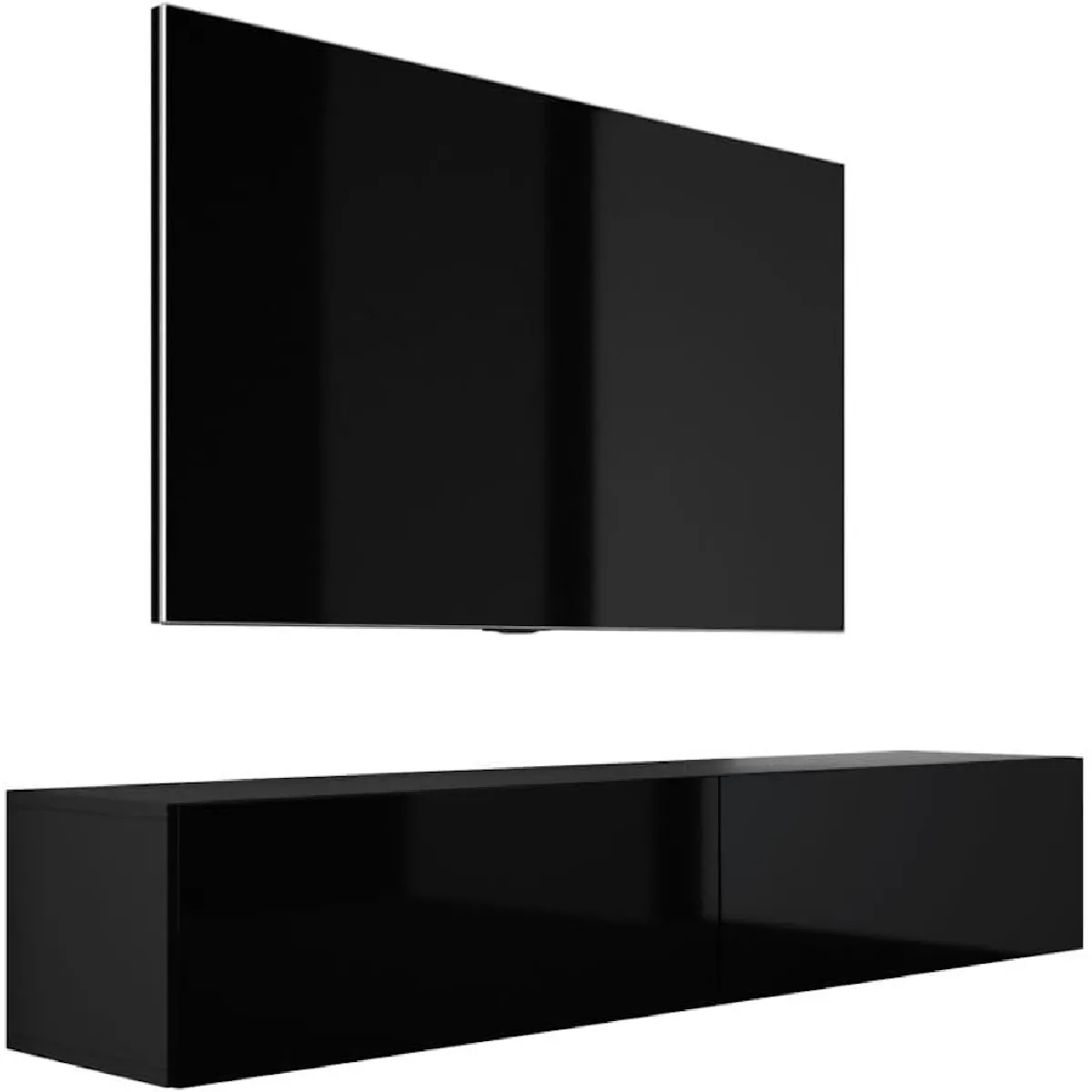 Meuble TV suspendu - Noir Mat/Brillant Meuble TV suspendu - Noir Mat/Brillant